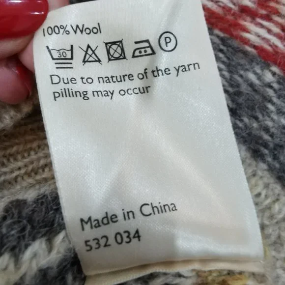 JOHN LEWIS Fair Isle Weave Wool Jumper Oatmeal Red Grey Patterned Size Large 44" - Picture 7 of 8